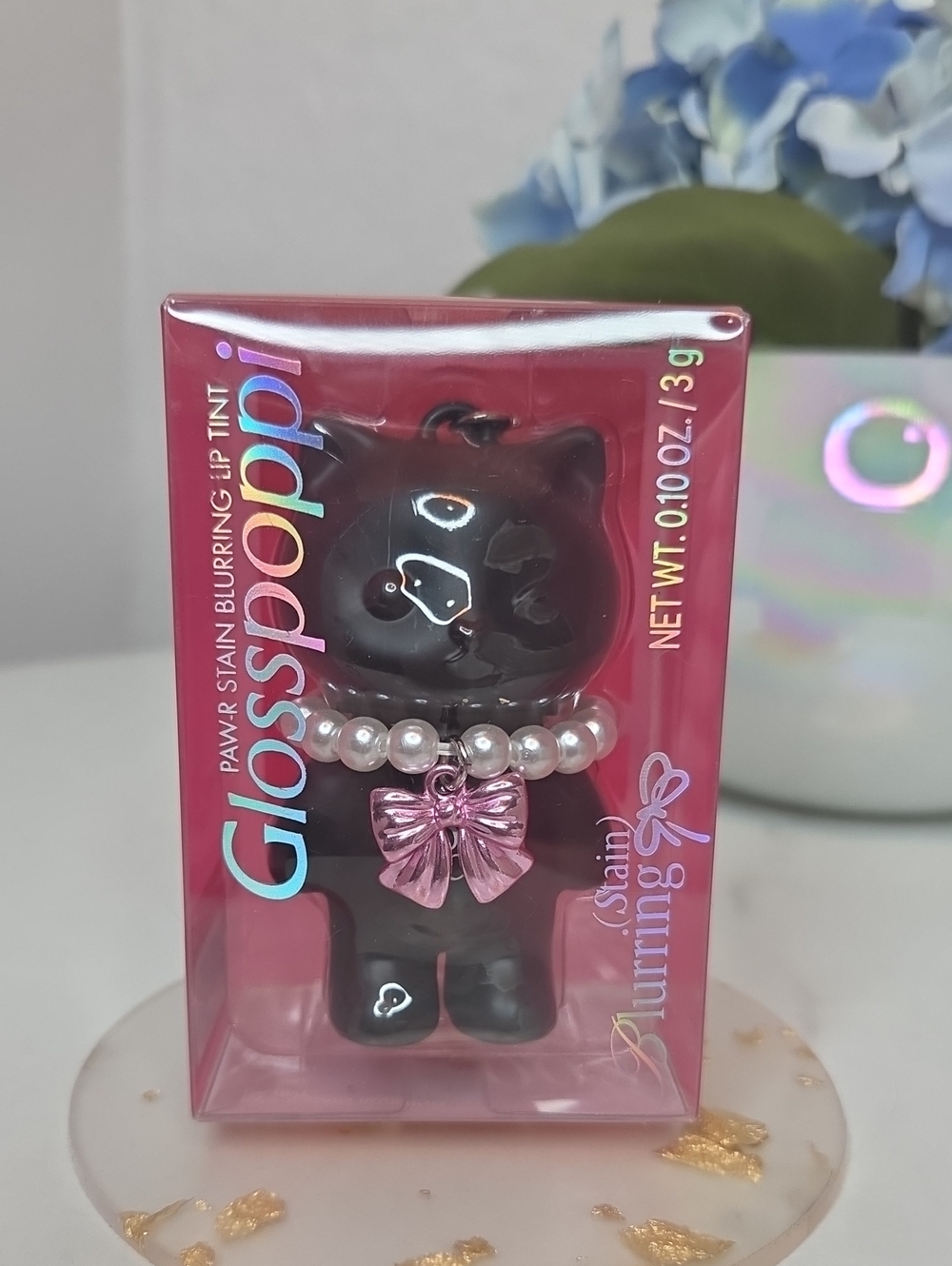GlossPoppi Black Cat Paws Lip Tint with Pearl Bow Charm